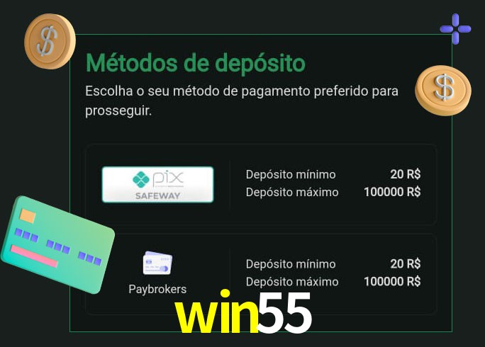O cassino win55 oferece uma grande variedade de métodos de pagamento